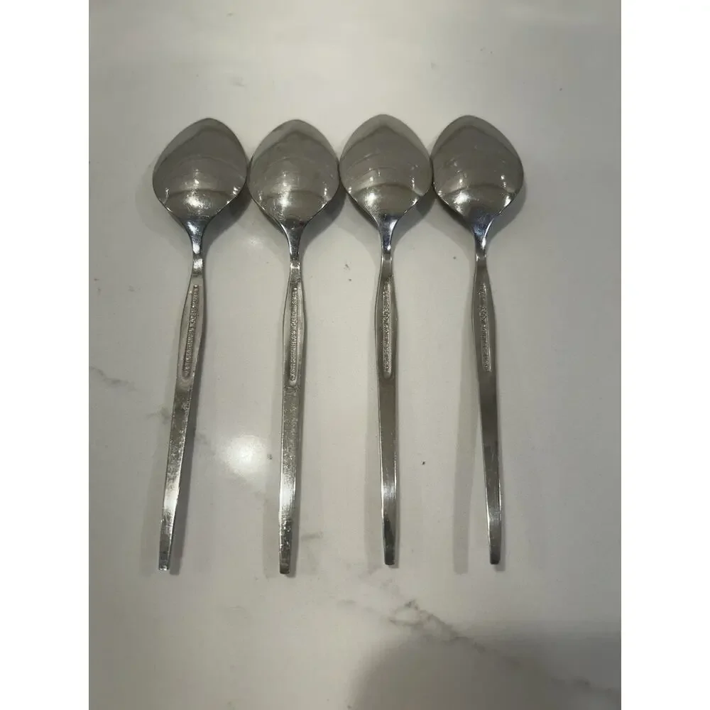 Vtg Oneida West Bend Shadow Weave Lot Of 4 Teaspoons 6.25” Stainless Made In USA
